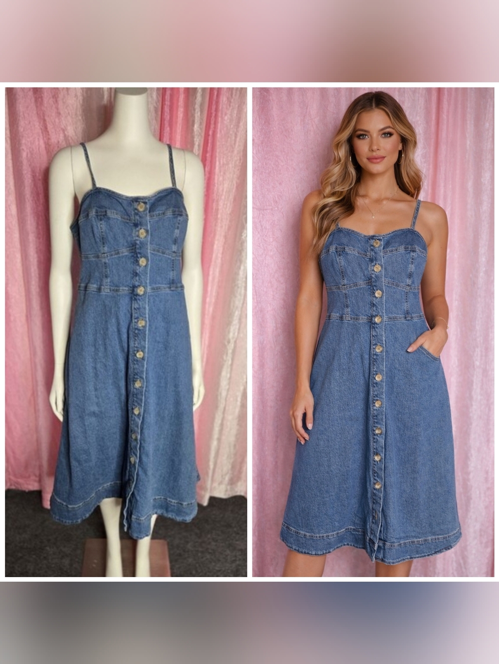 Universal Thread Y2K Boho Denim Cotton Fit & Flare Smocked Sundress Size Large
